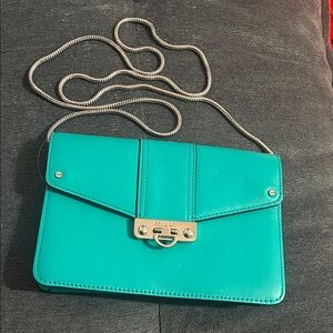 MILLY Aqua Leather Turquoise Envelope Crossbody Bag